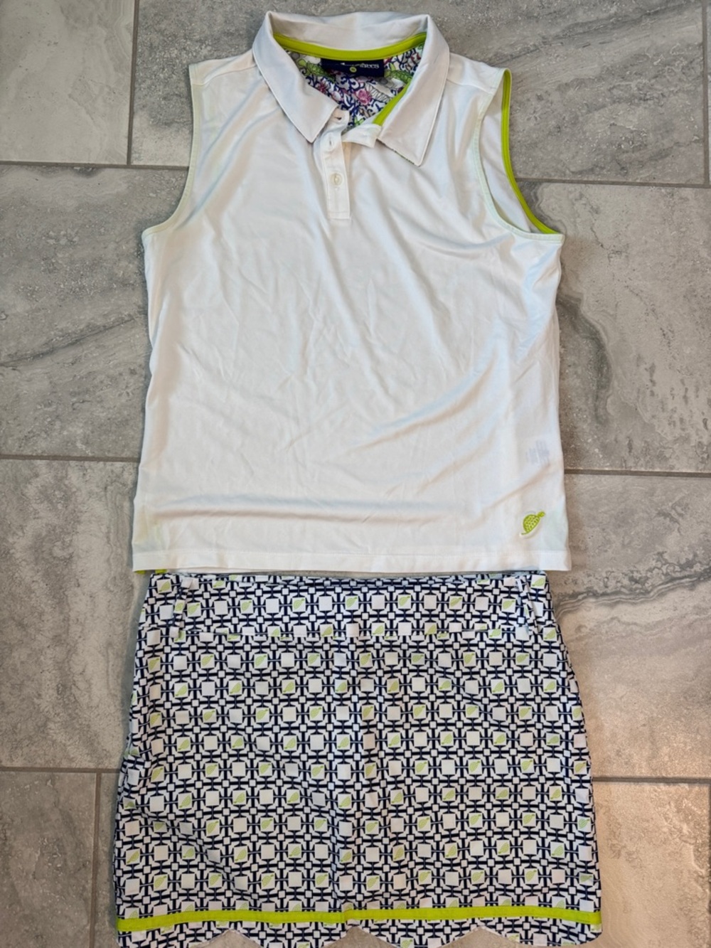 Turtles & Tees Girls Golf Skort Set - White Polo & Patterned Scalloped Skort